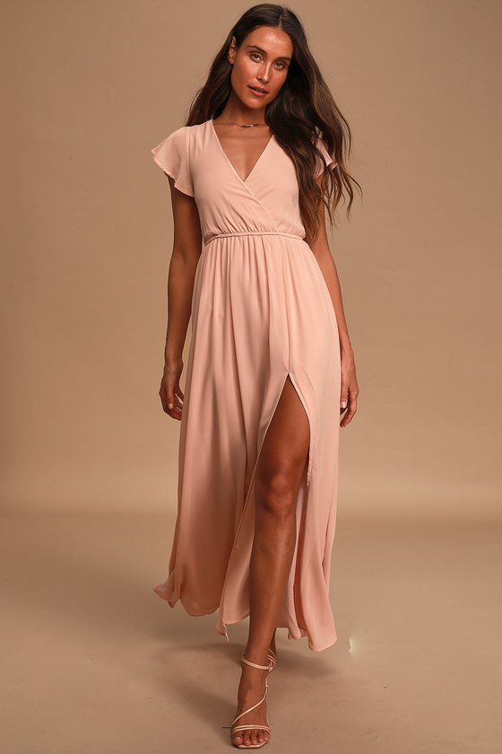 Elegant Blush Maxi Dress - Short Sleeve ...